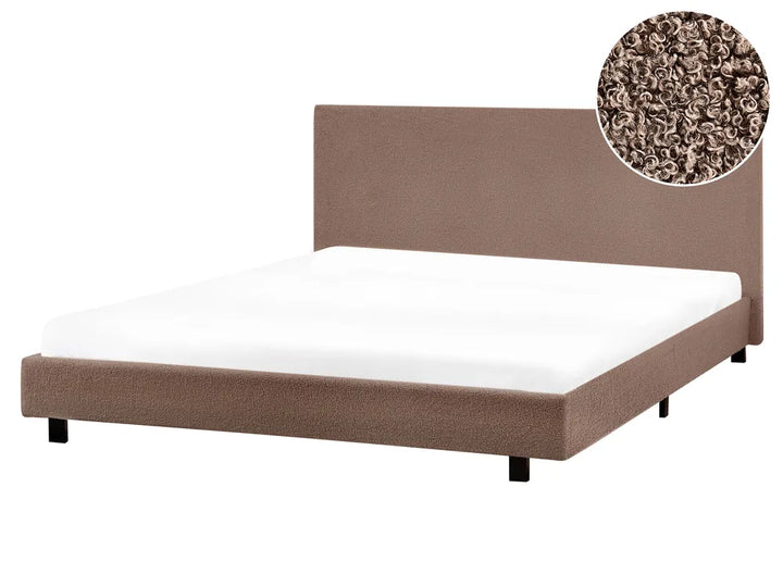 Modern brown boucle waterbed in bedroom setting