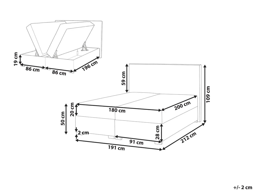 Divan Bed with Storage Fabric 180 x 200 cm (EU Super King) Light Beige Kira
