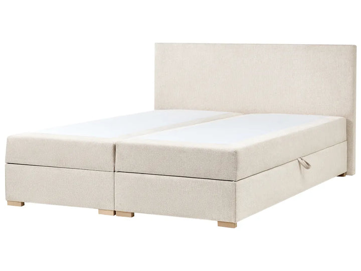 Divan Bed with Storage Fabric 180 x 200 cm (EU Super King) Light Beige Kira