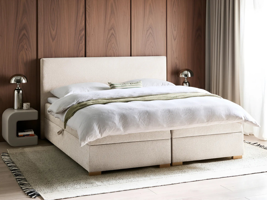 180x200 cm upholstered beige bed with lift storage