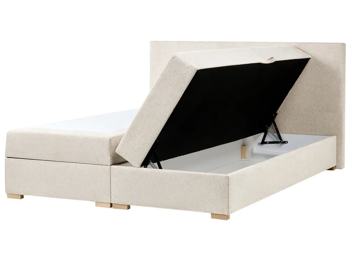 Light beige fabric super king divan bed with storage