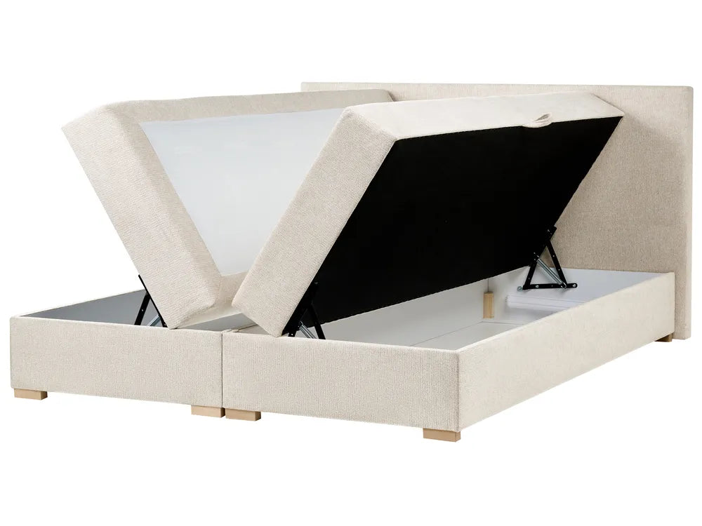 Divan Bed with Storage Fabric 180 x 200 cm (EU Super King) Light Beige Kira
