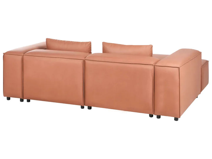 Modular Corner Sofa 3 Seater Faux Leather Golden Brown with Ottoman Right Hand Nova
