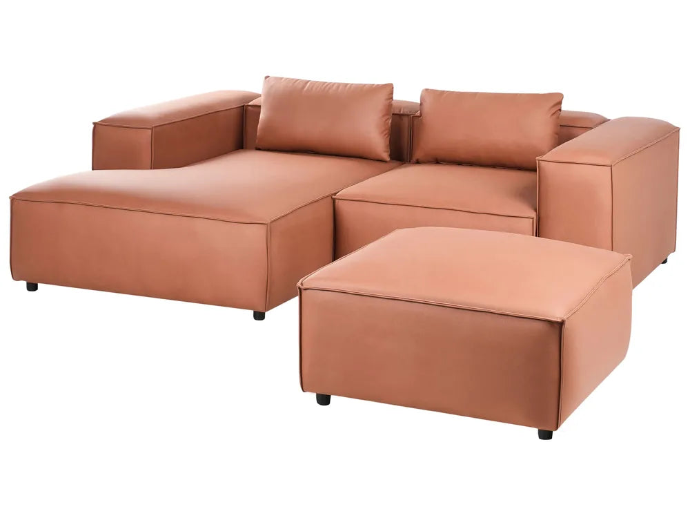 Modular Corner Sofa 3 Seater Faux Leather Golden Brown with Ottoman Right Hand Nova