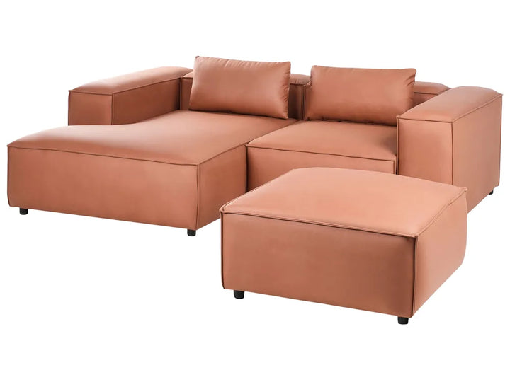 Modular Corner Sofa 3 Seater Faux Leather Golden Brown with Ottoman Right Hand Nova