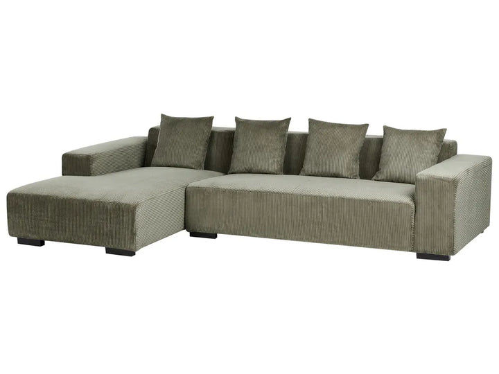 Corner Sofa 4 Seater Corduroy Green with Ottoman Right Hand Lecanto
