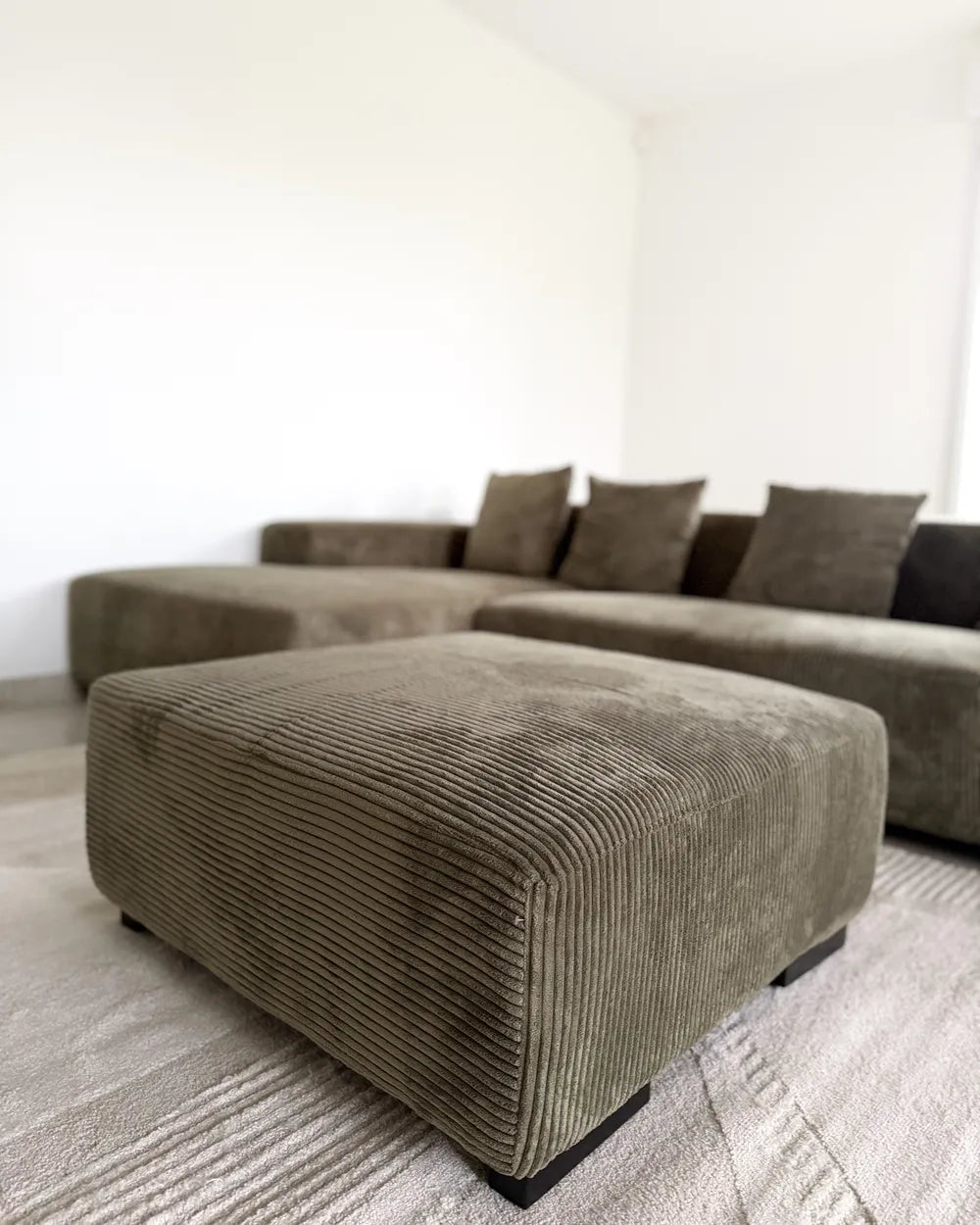 Corner Sofa 4 Seater Corduroy Green with Ottoman Right Hand Lecanto