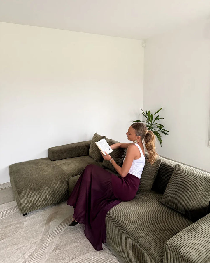 Corner Sofa 4 Seater Corduroy Green with Ottoman Right Hand Lecanto