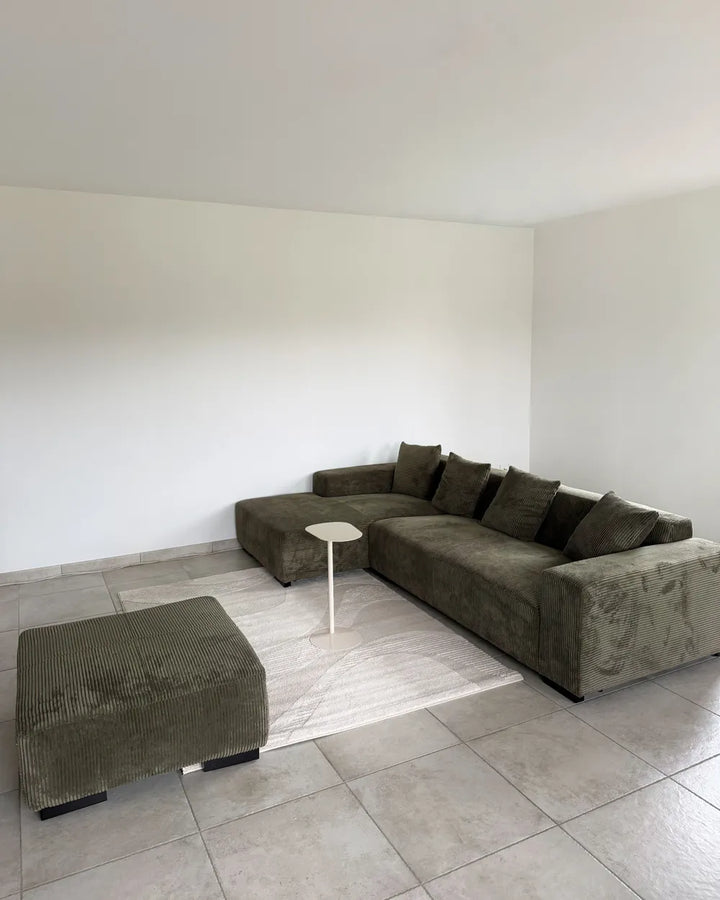 Corner Sofa 4 Seater Corduroy Green with Ottoman Right Hand Lecanto