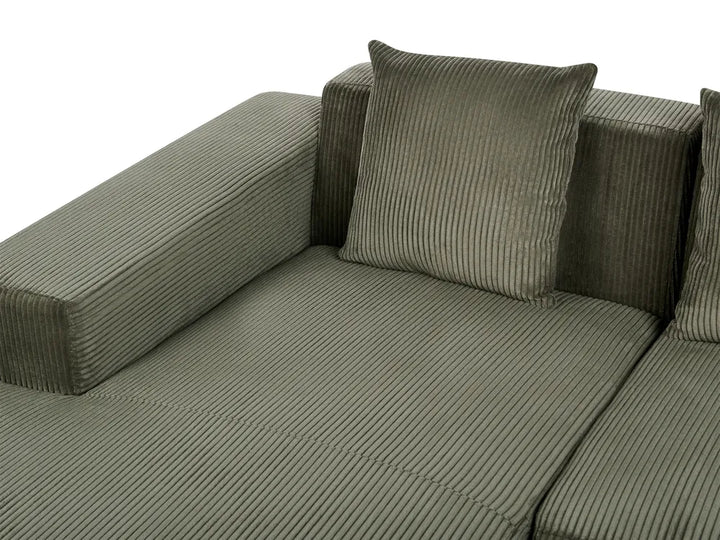 Corner Sofa 4 Seater Corduroy Green with Ottoman Right Hand Lecanto