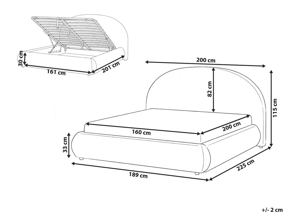 Ottoman Bed Fabric 160 x 200 cm (EU King Size) Taupe Willma
