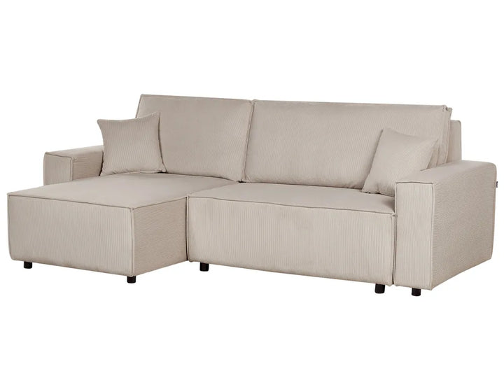 Corner Sofa Bed 3 Seater Corduroy Beige Right Hand Middale
