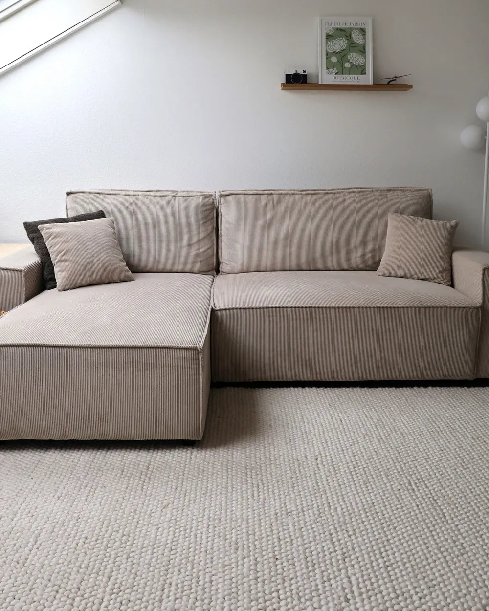Corner Sofa Bed 3 Seater Corduroy Beige Right Hand Middale