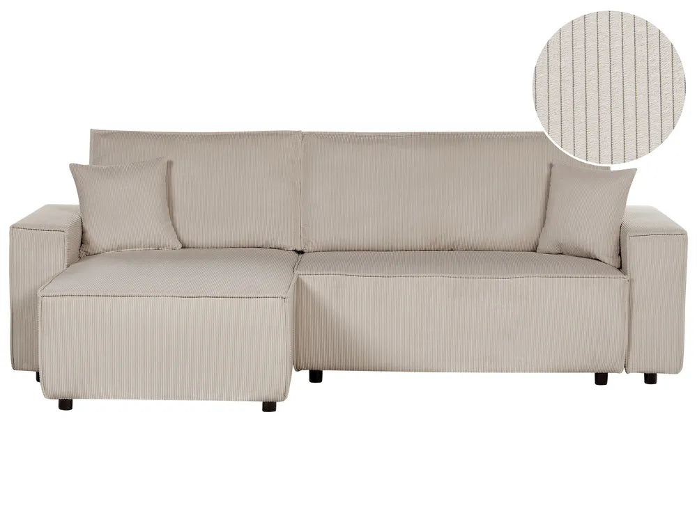 Corner Sofa Bed 3 Seater Corduroy Beige Right Hand Middale