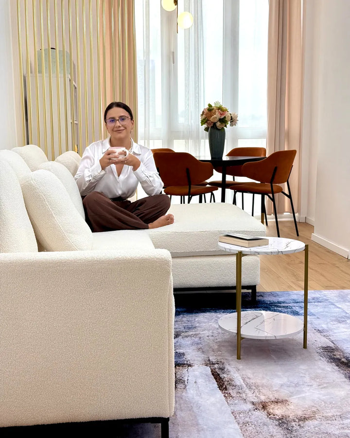 Corner Sofa 4 Seater Boucle White Left Hand Serio