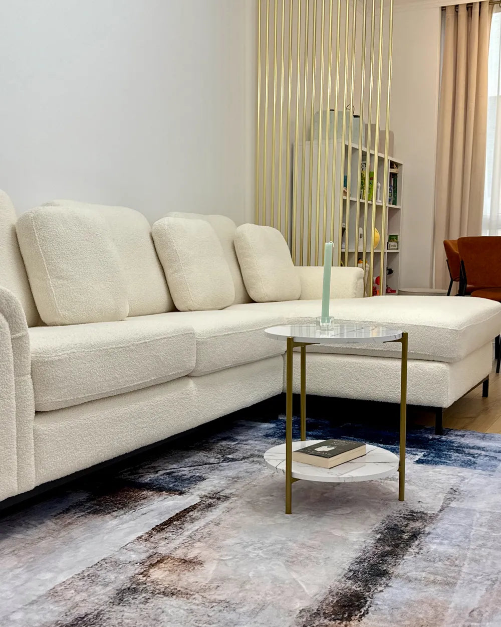 Corner Sofa 4 Seater Boucle White Left Hand Serio