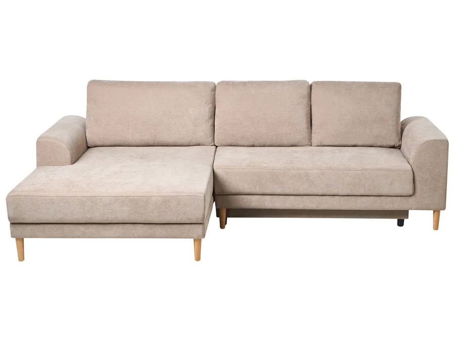 Corner Sofa Bed 3 Seater Chenille Light Brown Right Hand Keshvi