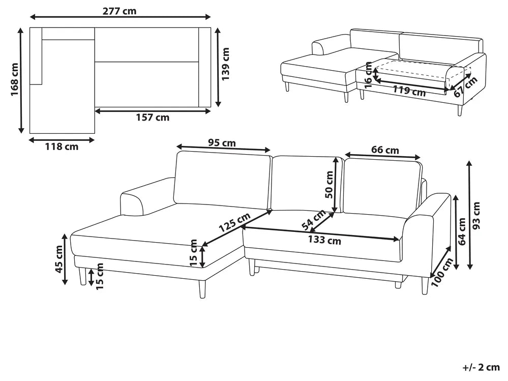 Corner Sofa Bed 3 Seater Chenille Light Brown Right Hand Keshvi