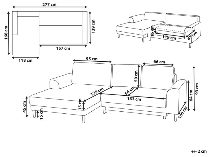 Corner Sofa Bed 3 Seater Chenille Light Brown Right Hand Keshvi