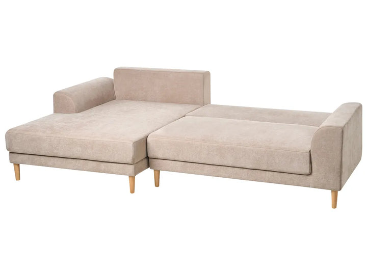 Corner Sofa Bed 3 Seater Chenille Light Brown Right Hand Keshvi