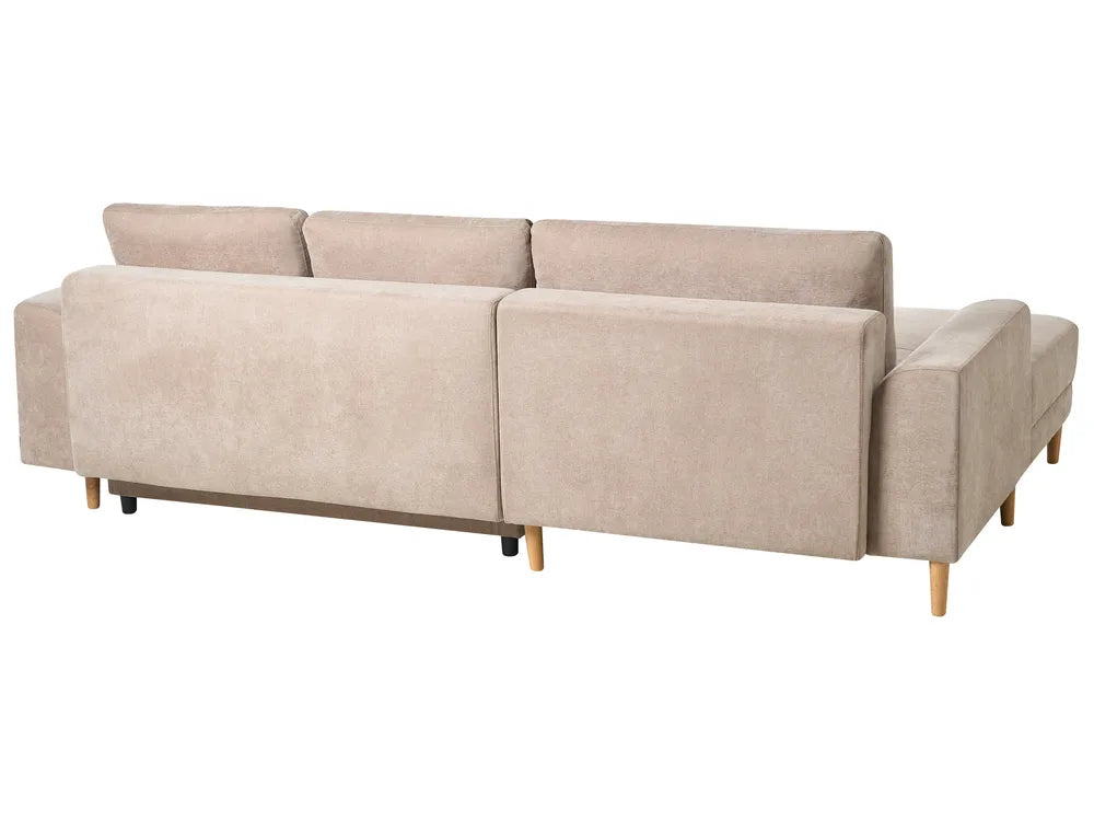 Corner Sofa Bed 3 Seater Chenille Light Brown Right Hand Keshvi
