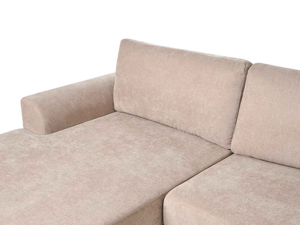 Corner Sofa Bed 3 Seater Chenille Light Brown Right Hand Keshvi