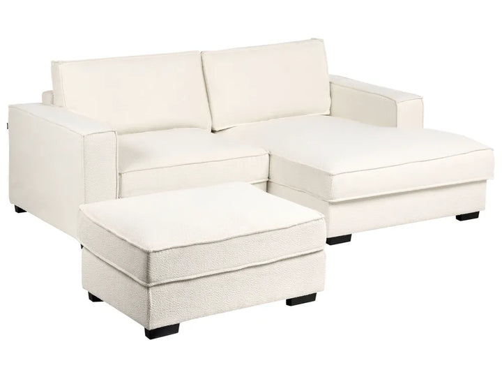 Corner Sofa Boucle Light Beige with Ottoman Left Hand Adna