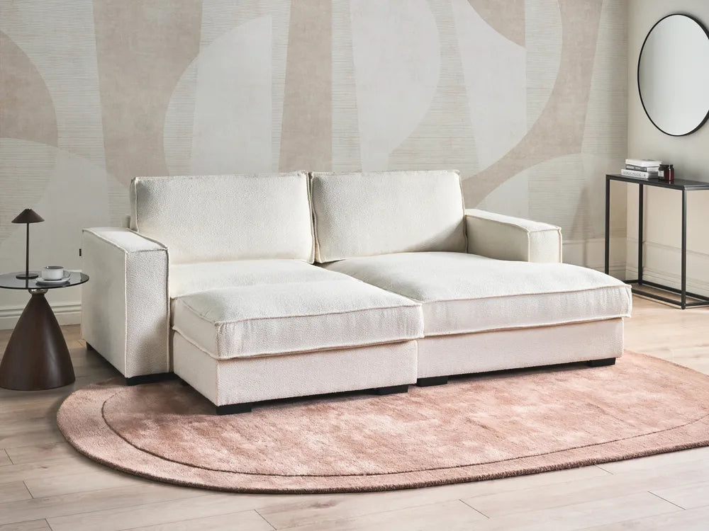 Corner Sofa Boucle Light Beige with Ottoman Left Hand Adna