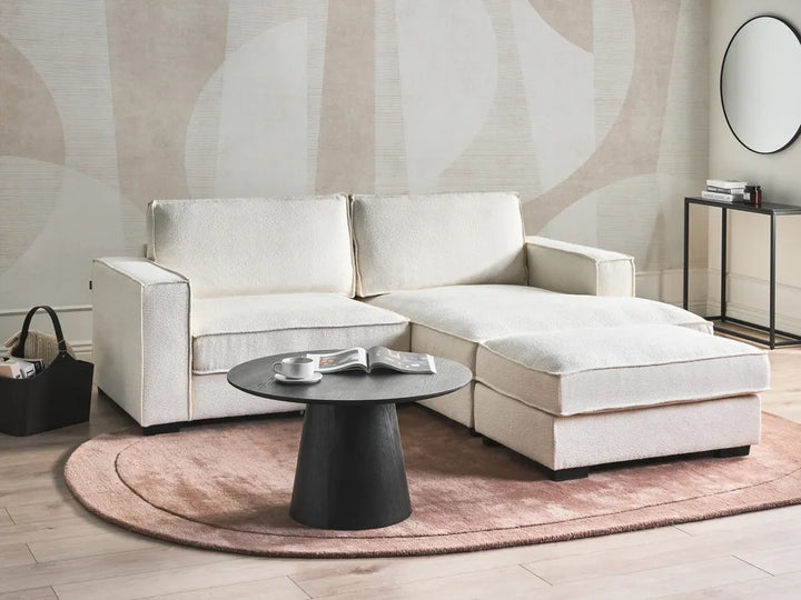Corner Sofa Boucle Light Beige with Ottoman Left Hand Adna