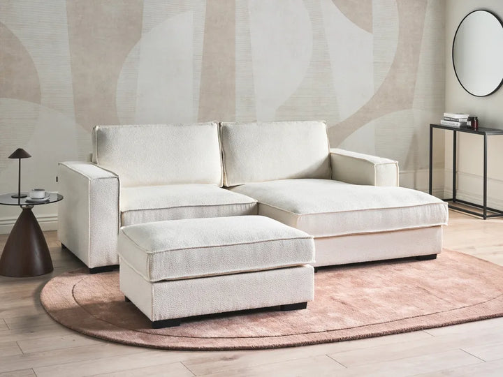 Corner Sofa Boucle Light Beige with Ottoman Left Hand Adna