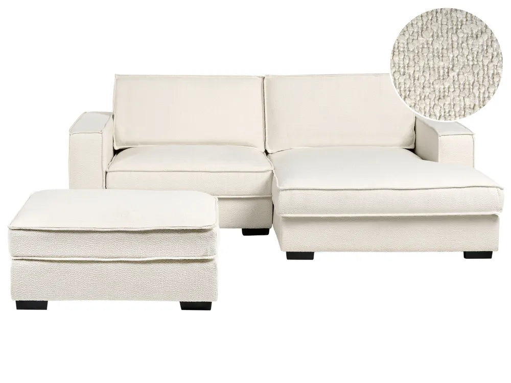 Corner Sofa Boucle Light Beige with Ottoman Left Hand Adna