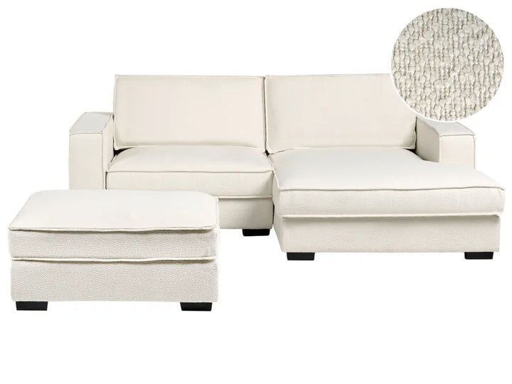 Corner Sofa Boucle Light Beige with Ottoman Left Hand Adna