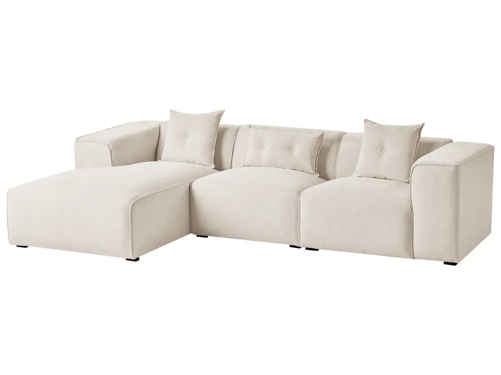 Corner Sofa 3 Seater Corduroy Off-White Right Hand Rafael