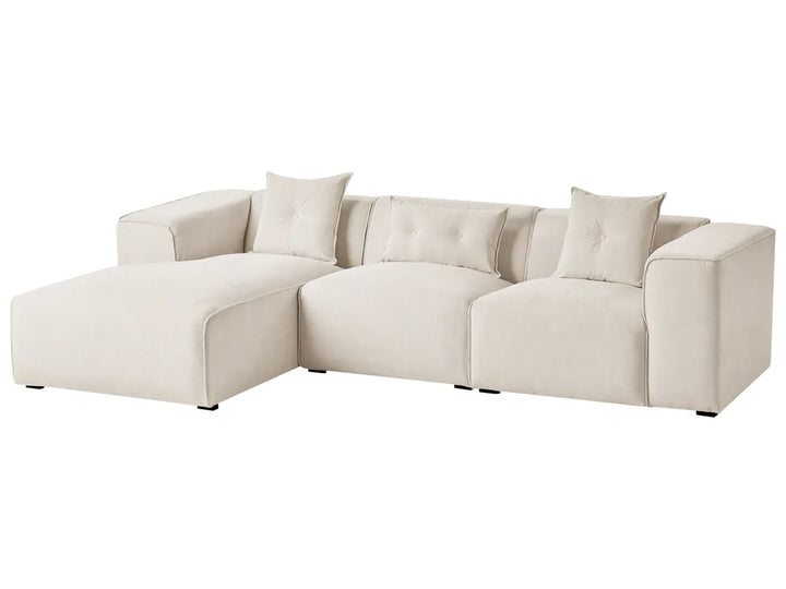 Corner Sofa 3 Seater Corduroy Off-White Right Hand Rafael