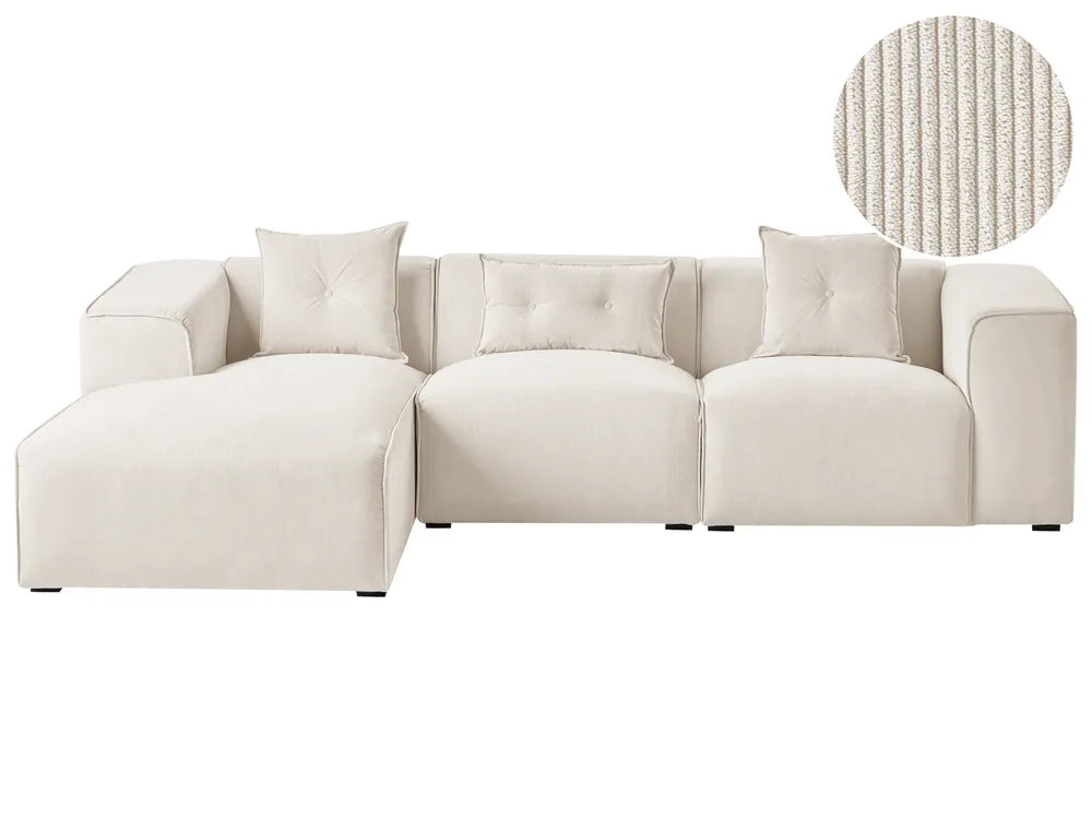 Corner Sofa 3 Seater Corduroy Off-White Right Hand Rafael