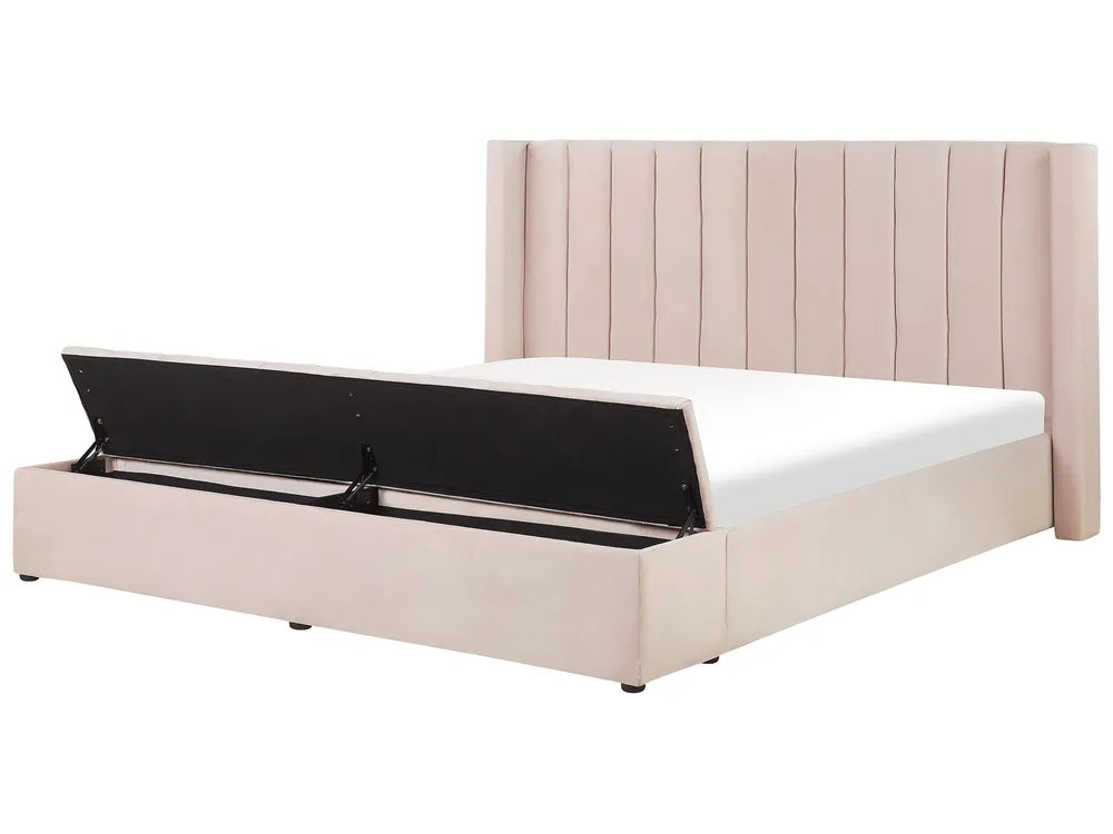 Bed with Storage Bench Velvet 180 x 200 cm (EU Super King) Pastel Pink Angel