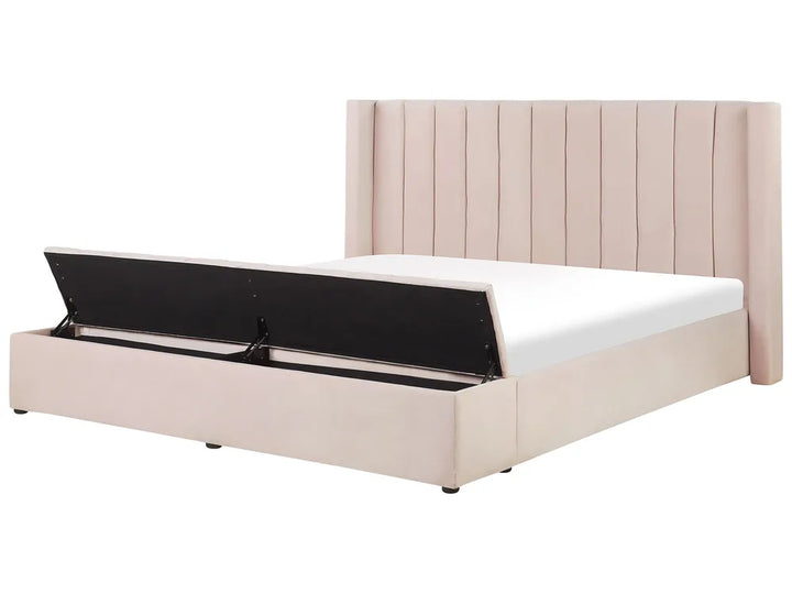 Bed with Storage Bench Velvet 180 x 200 cm (EU Super King) Pastel Pink Angel