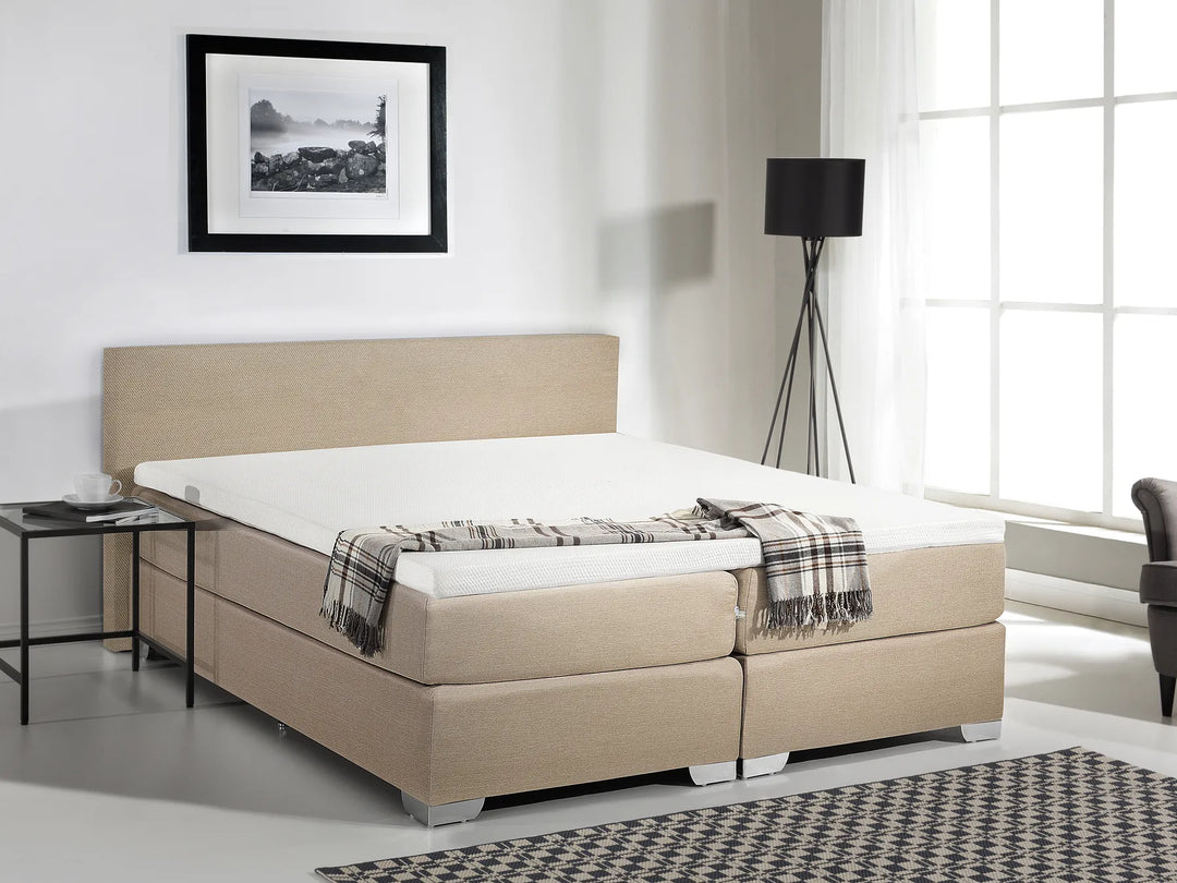 Super King divan bed with sturdy box base and fabric upholstery