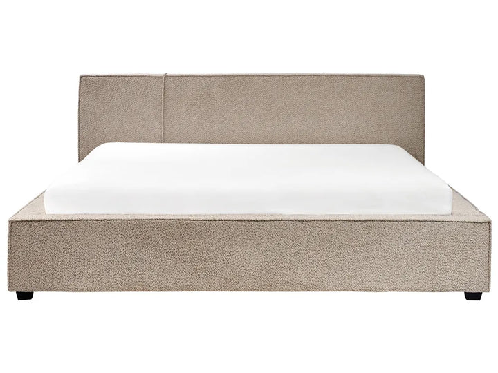 Taupe bouclé super king bed with upholstered frame