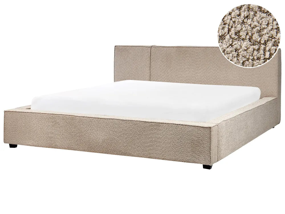 Contemporary bouclé bed with slatted base