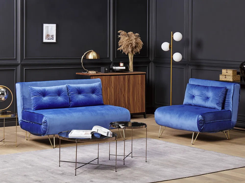Sofa Bed 2 Seater Velvet Navy Blue Hewson