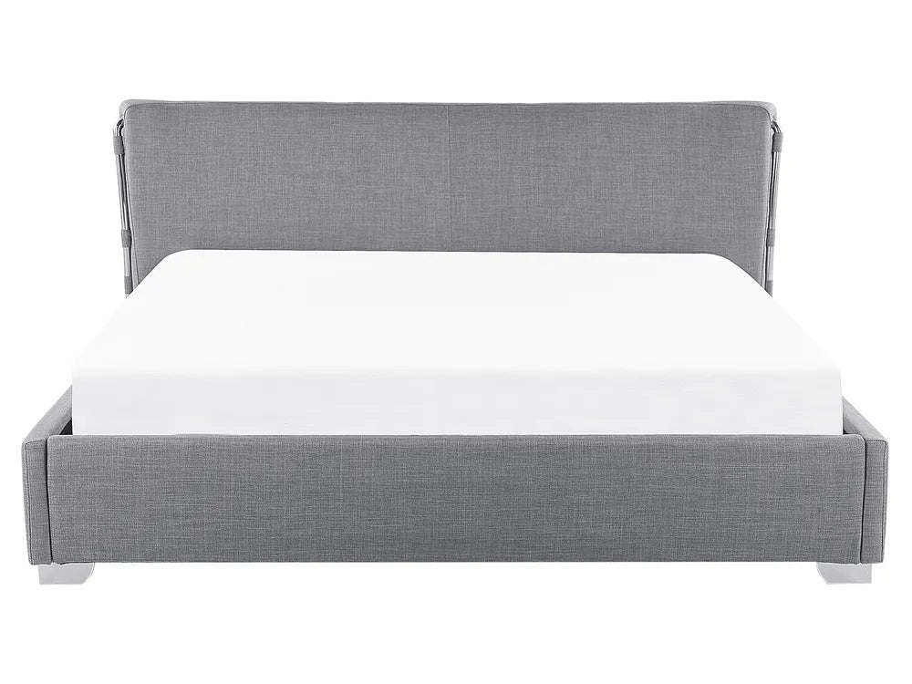 Contemporary fabric waterbed with silver legs