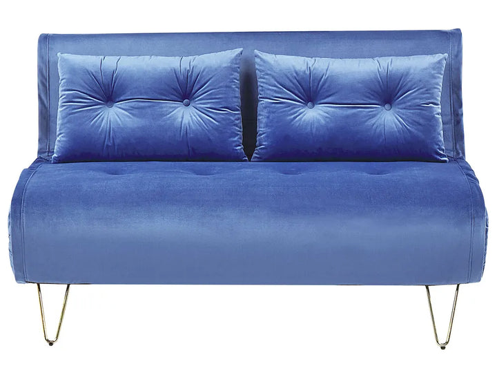 Blue sofa with tufted backrests on a white background