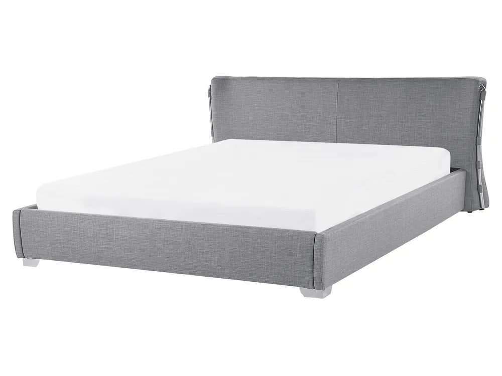 Grey fabric EU king size waterbed with headboard