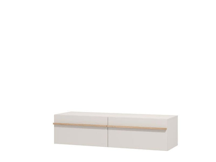 White cabinet with wooden accents on a white background