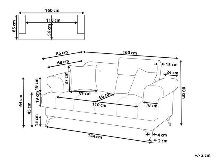 Sofa 2 Seater Fabric Light Brown Jimeny