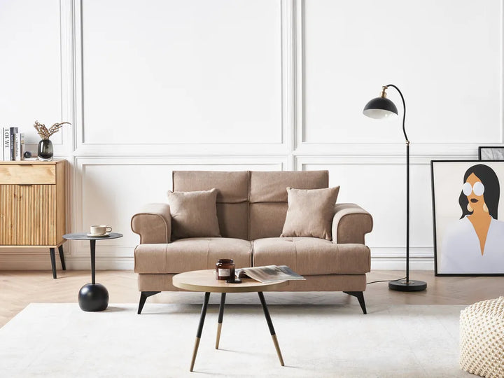 Sofa 2 Seater Fabric Light Brown Jimeny