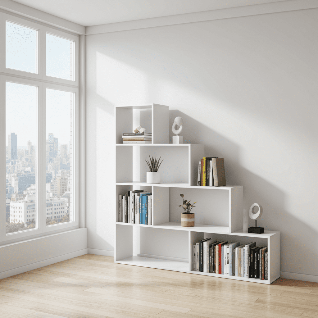 Emedio Bookcase White Gloss Lounge Furniture