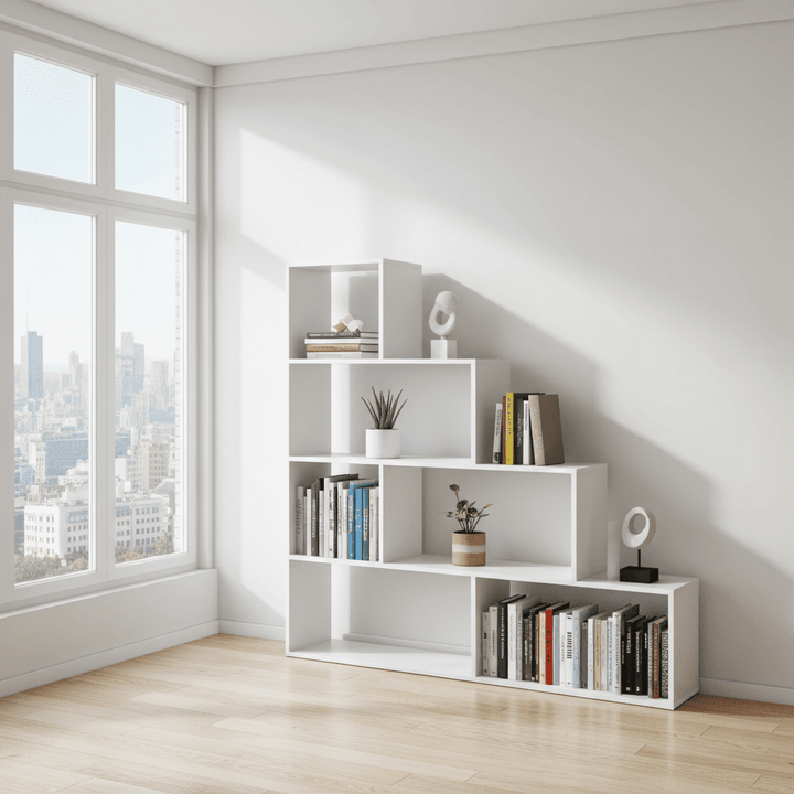 Emedio Bookcase White Gloss Lounge Furniture