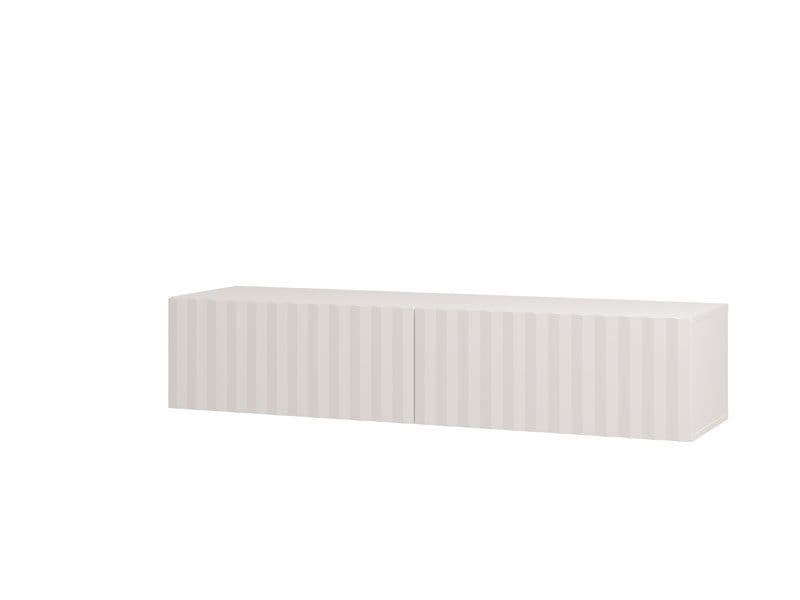 White storage cabinet with horizontal slats 